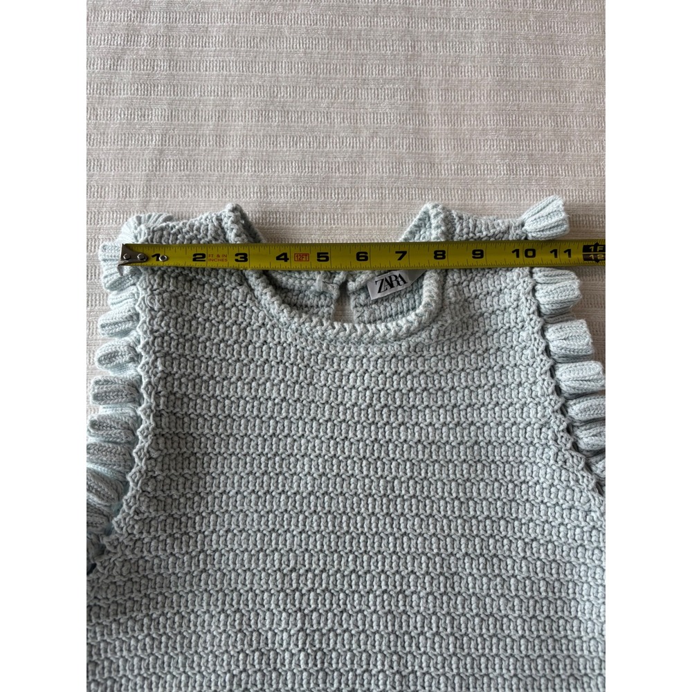 Zara Light Blue Cotton Crochet Knit Ruffle Trim Sleeveless Top Medium - Picture 7 of 7
